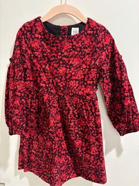 GAP Girls Red and Black Floral Long-Sleeve Dress